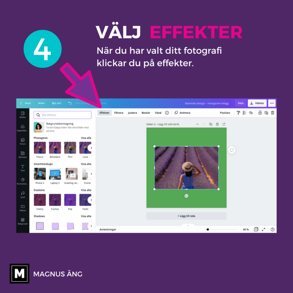 Klicka på effekter i Canva