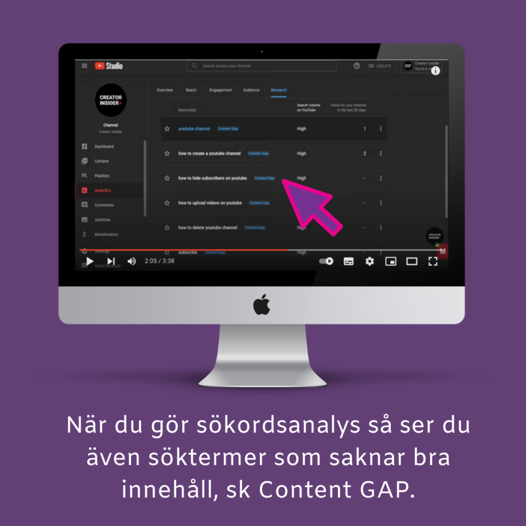 Du kan hitta Content GAP's på YouTube med deras funktion Search Insight som du hittar i YouTube Studio.